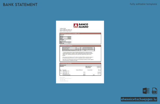 Beispiel für einen Kontoauszug der Banco Aliado Panama (Excel-Datei, Vorschau)